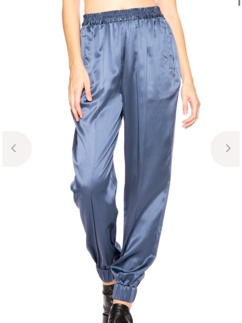 Fleur Du Mal Womens Caspian Blue Silk High Waisted Track Pants, Size XS